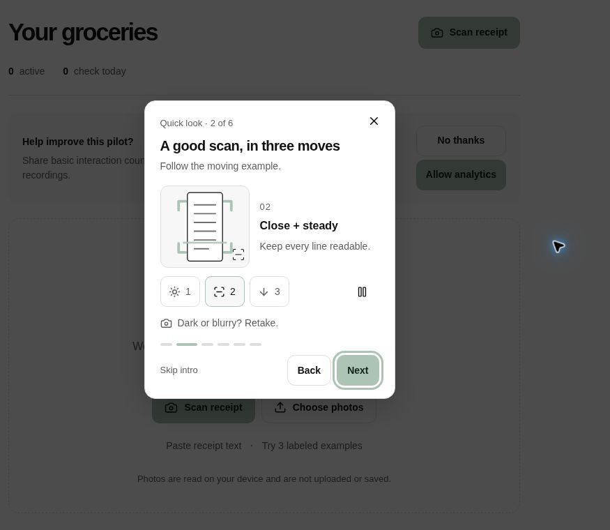 First-visit guide demonstrates how to photograph a long receipt