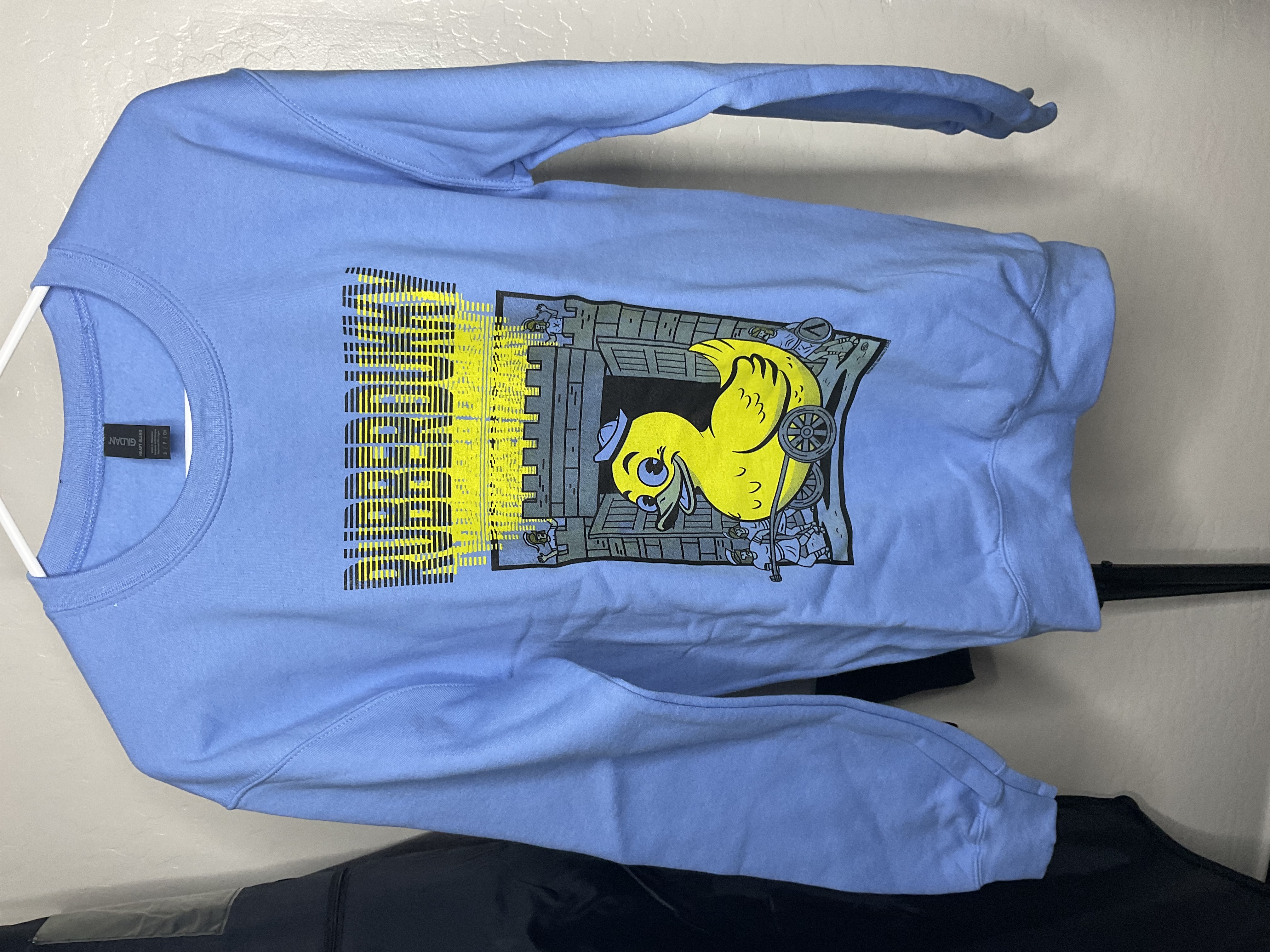 Original Trojan Dukky sweatshirt, photographed after printing