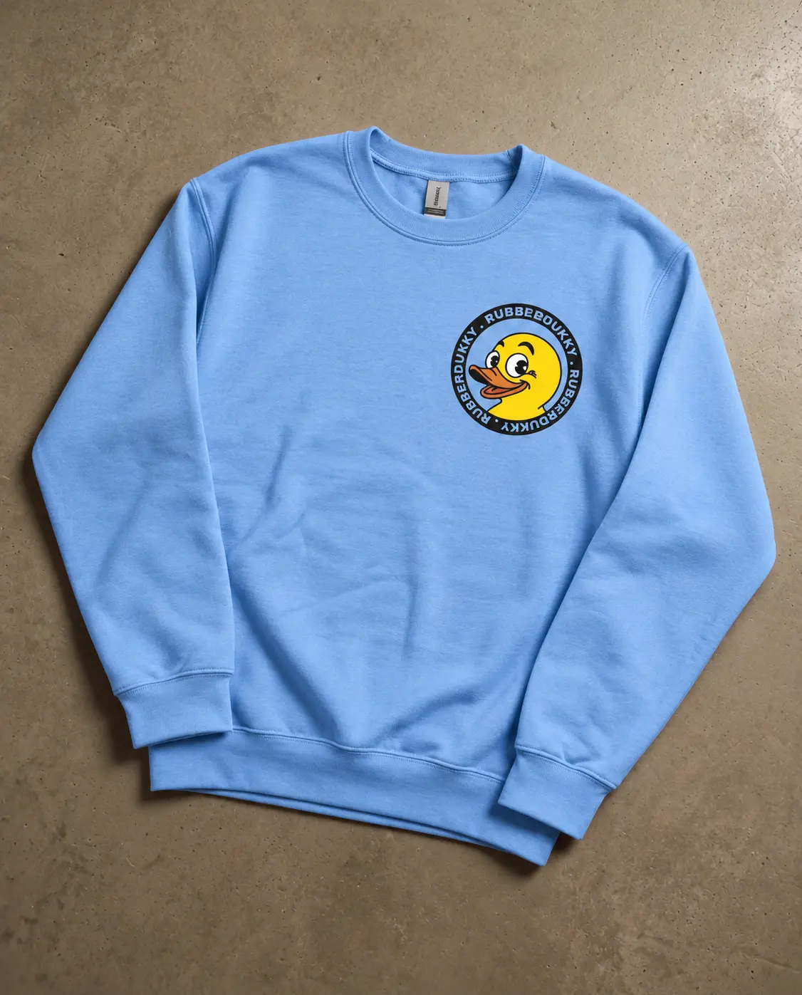 AI-assisted presentation of the blue Trojan Dukky sweatshirt