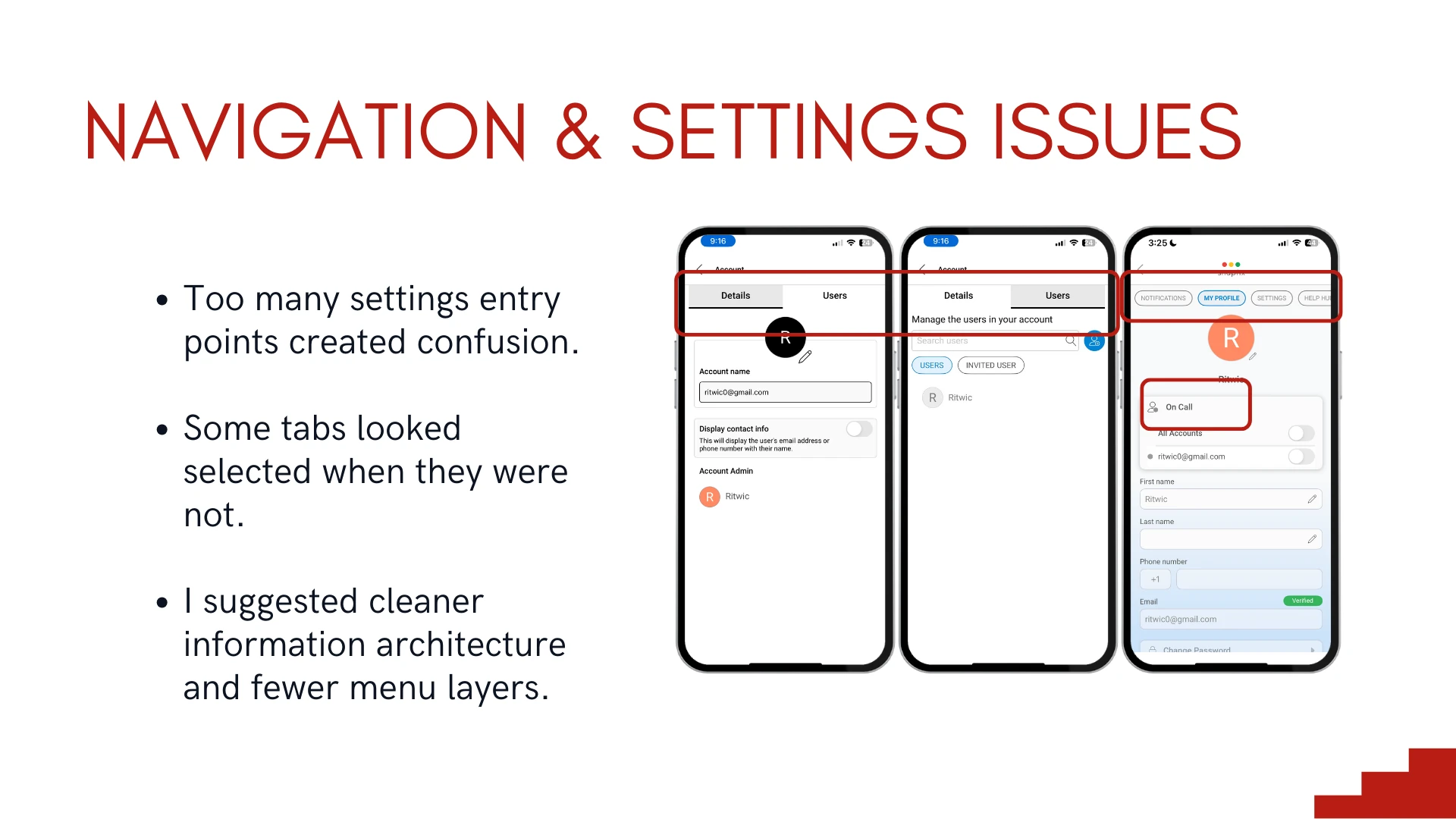 Navigation & settings issues