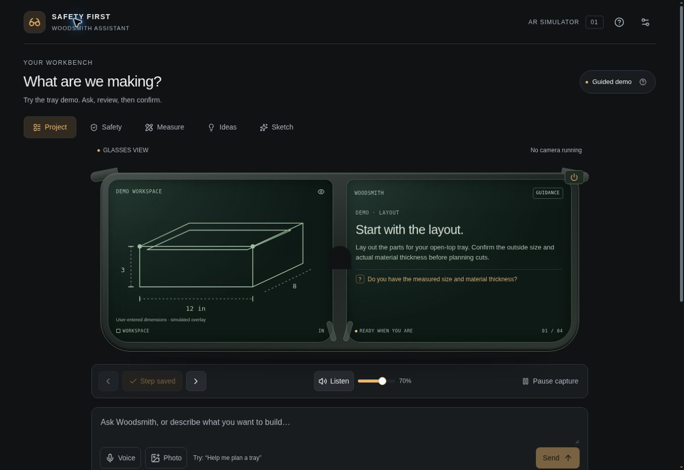 Woodsmith: a dark-mode AR-glasses interface conceptualized and designed by Ritwic Singh