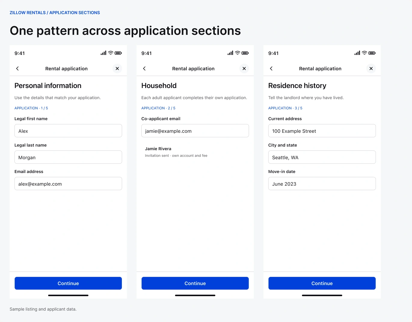 Application section patterns on mobile