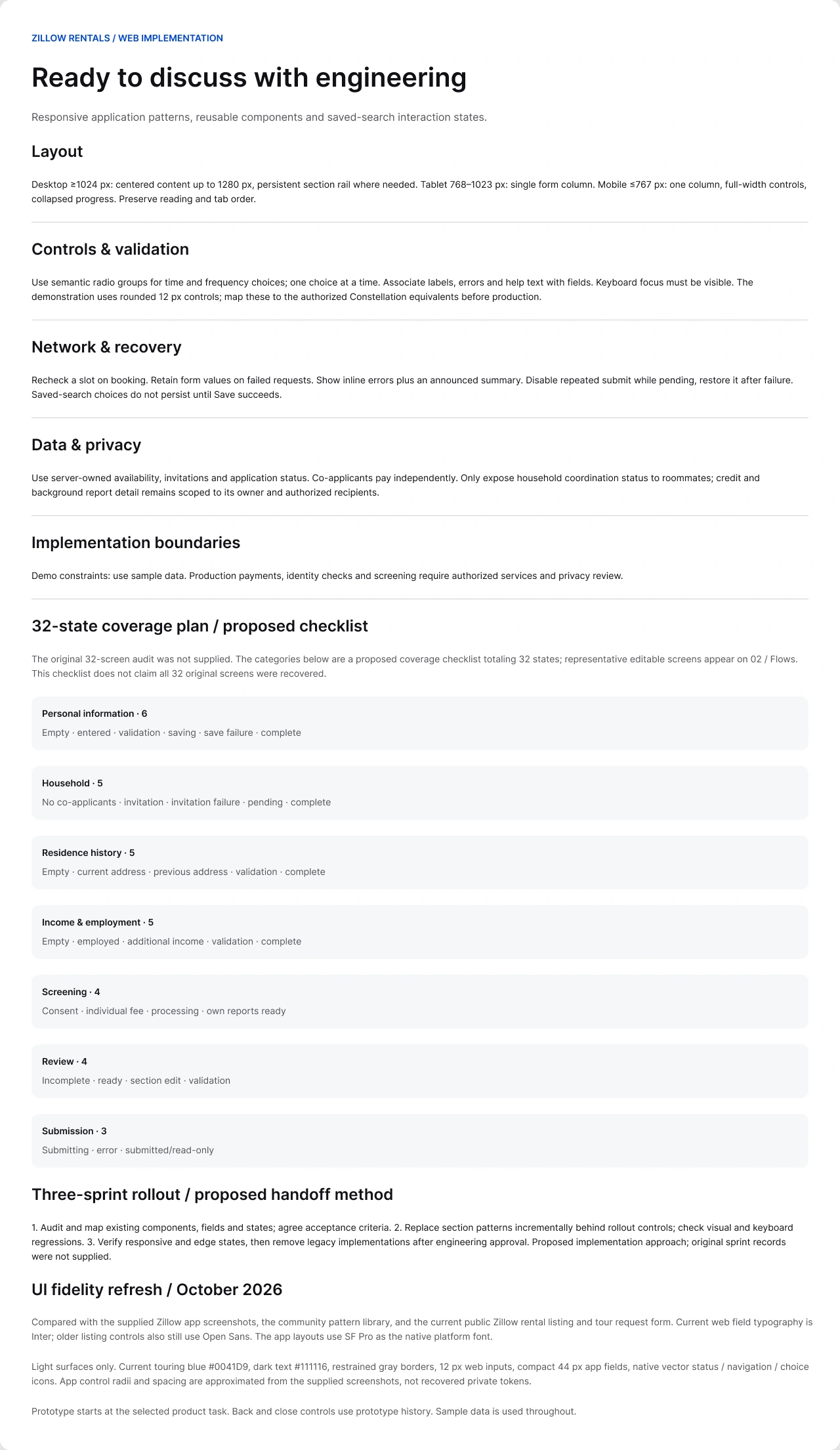 Implementation handoff and proposed coverage checklist
